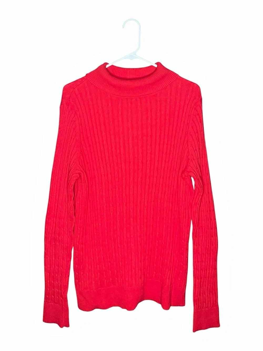 Kim Rogers Red Ribbed Knit Turtleneck Sweater 100% Cotton | Size L